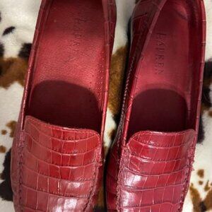 Lauren Ralph Lauren red alligator embossed leather loafer.  Women's 8.5